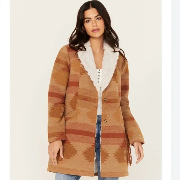 IDYLLWIND Miranda Lambert NETTIE SHERPA BLANKET COAT fringe penny lane coat S - Picture 2 of 16